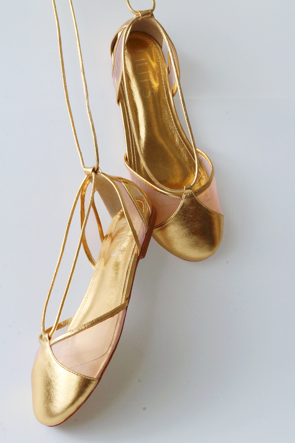 Gold ballerina Valerie with mesh details.
