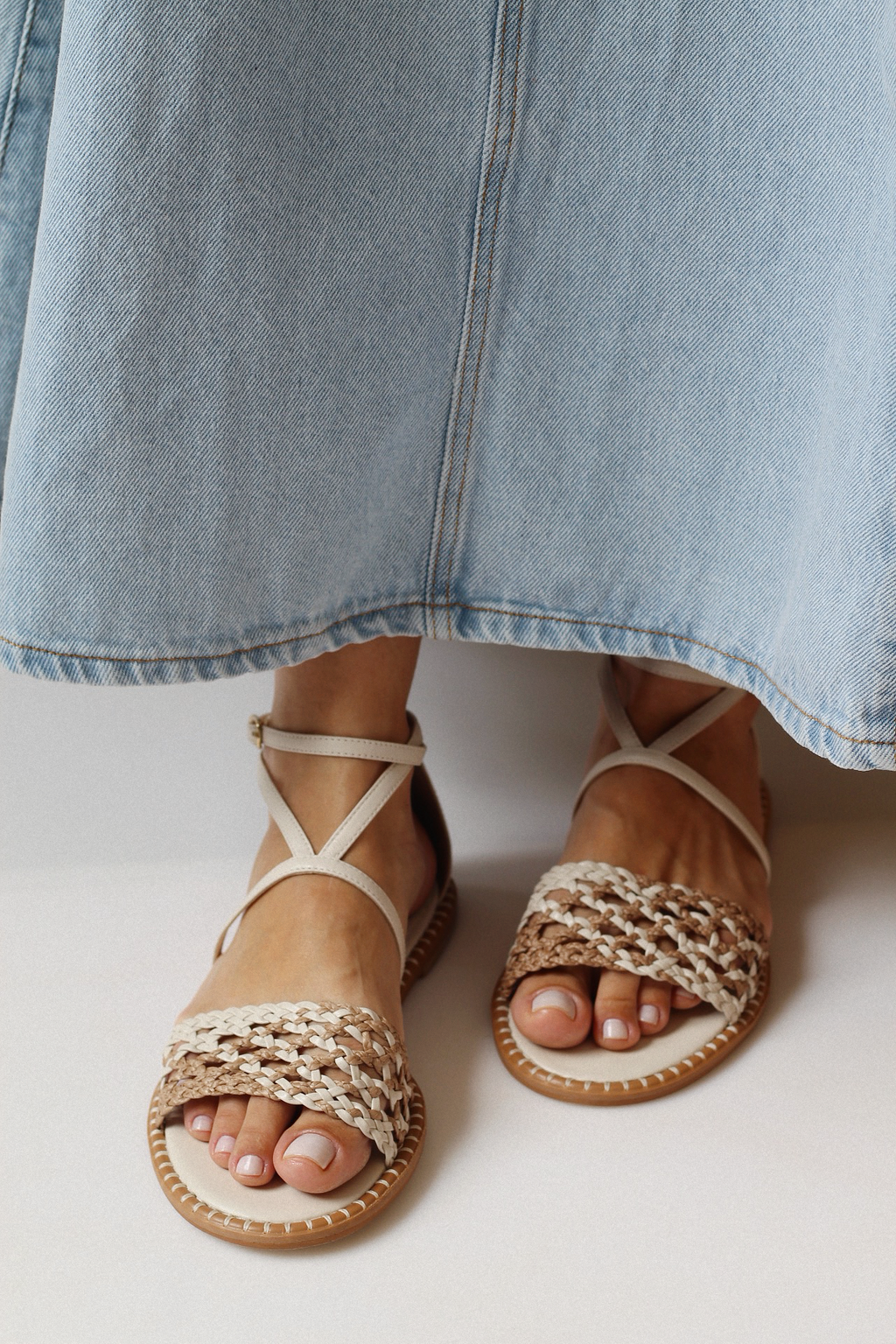 Isla sandal with braided detail and off-white raffia.