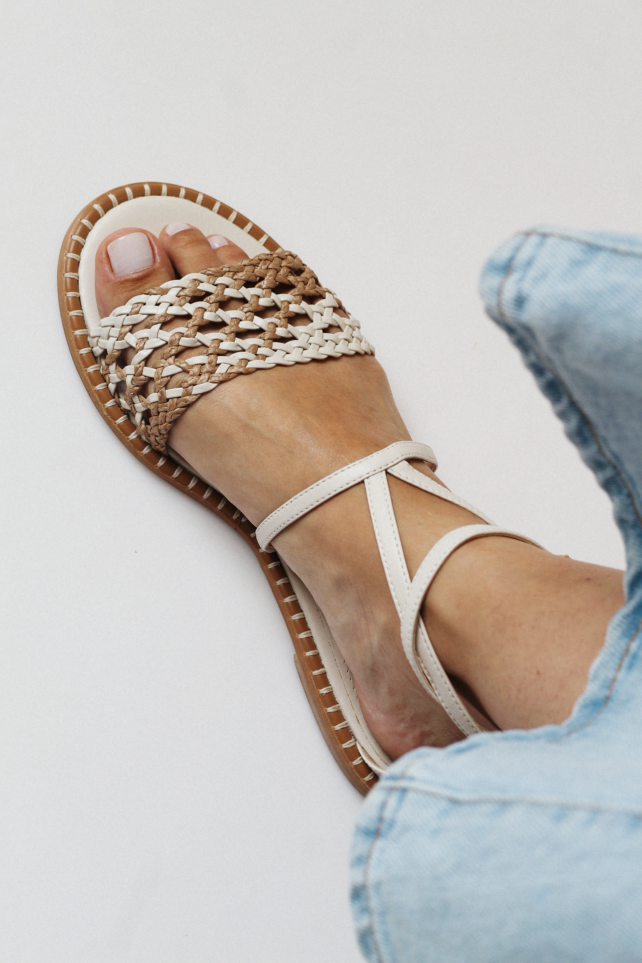 Isla sandal with braided detail and off-white raffia.