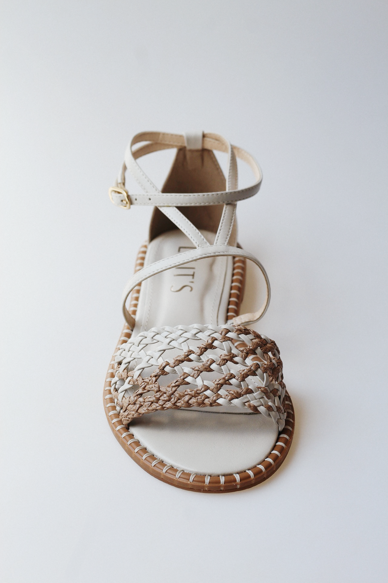 Isla sandal with braided detail and off-white raffia.