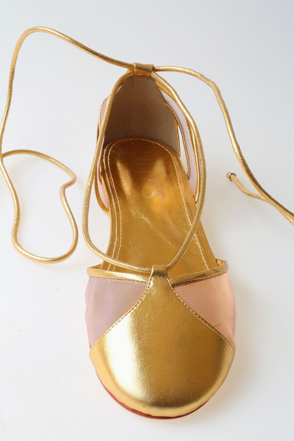 Gold ballerina Valerie with mesh details.