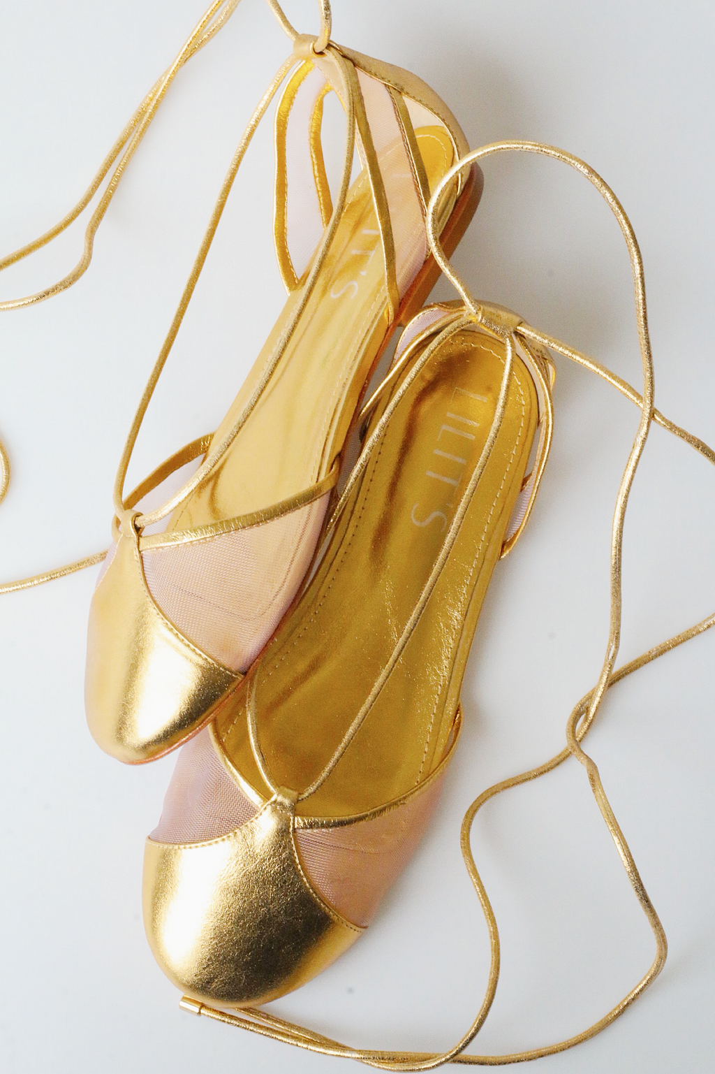 Gold ballerina Valerie with mesh details.