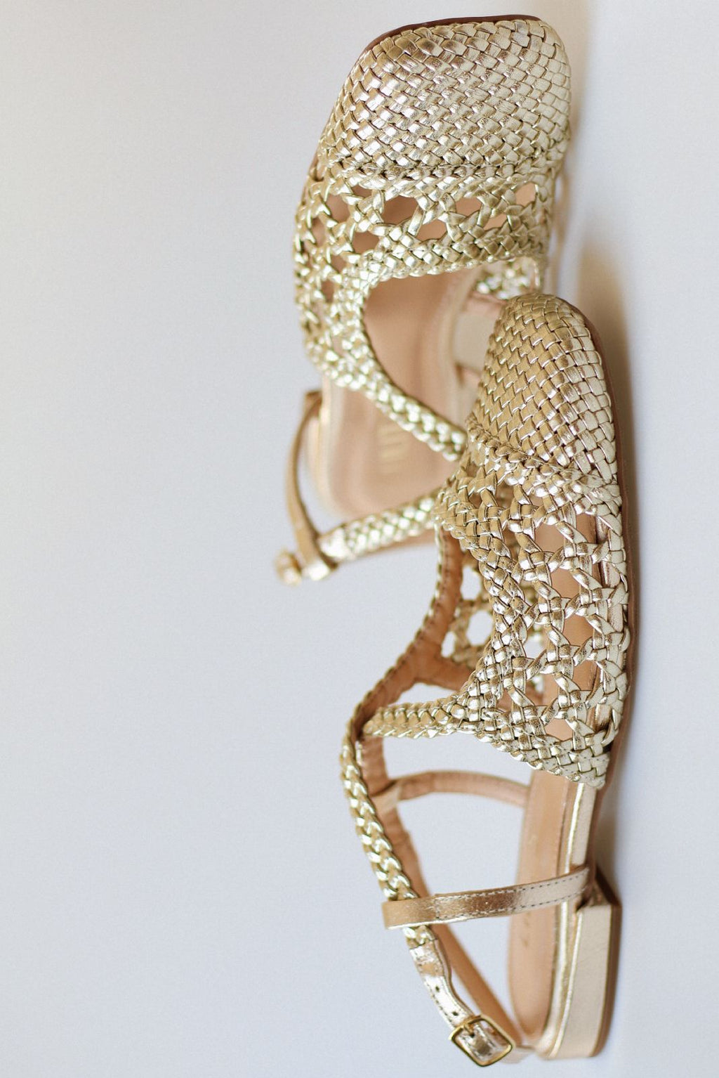 Mary Jane ballet flat with light gold braid.