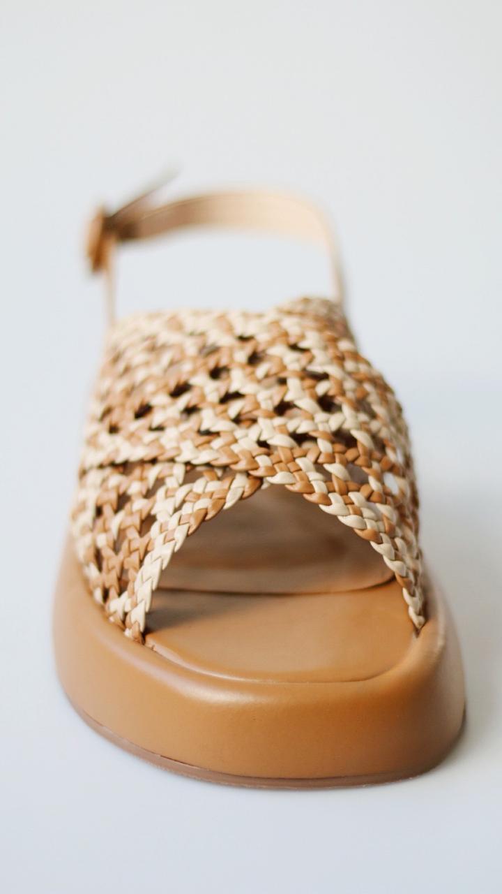 Flat Elise tressê bicolor ocrê e off white