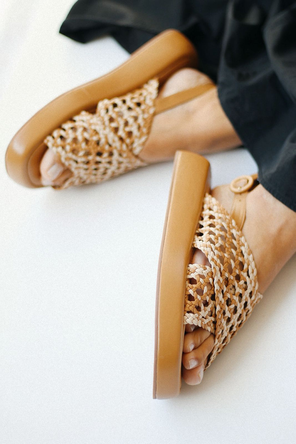 Flat Elise tressê bicolor ocrê e off white