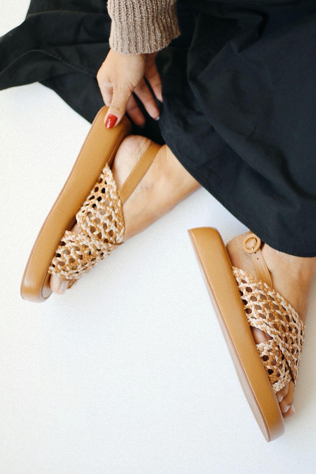 Flat Elise tressê bicolor ocrê e off white