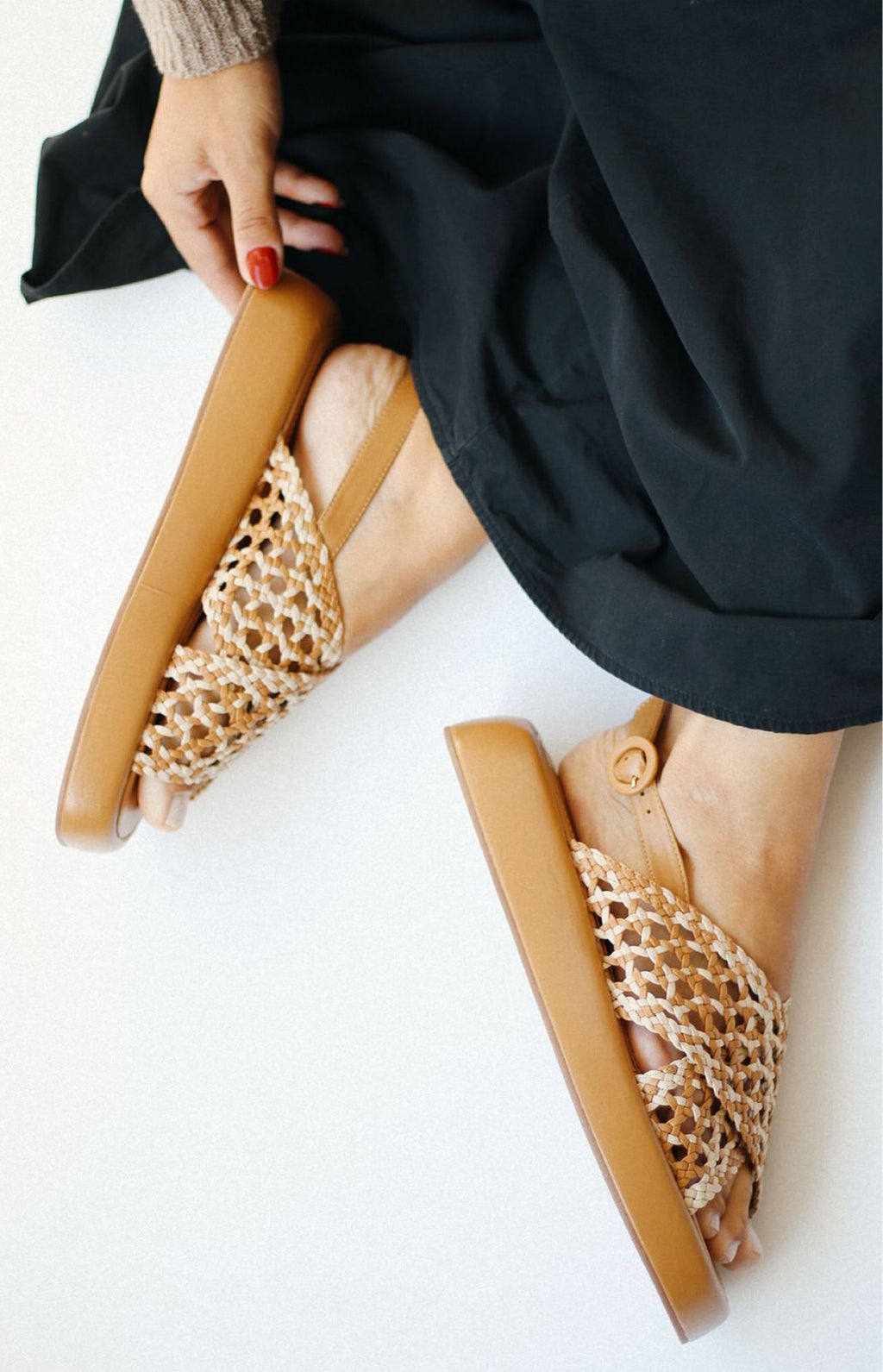 Flat Elise tressê bicolor ocrê e off white