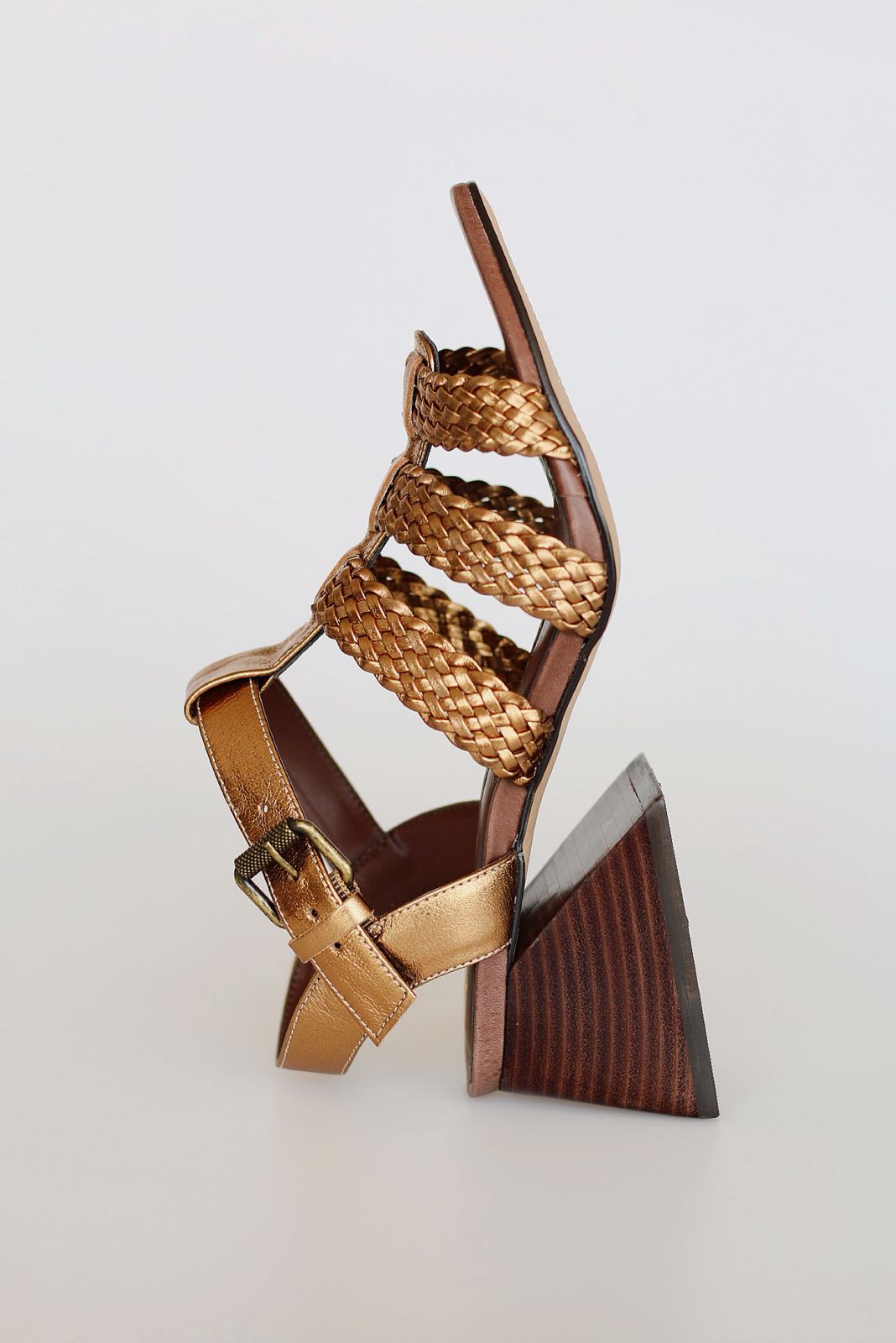 Celeste sandal with braided detail and pyramid heel.
