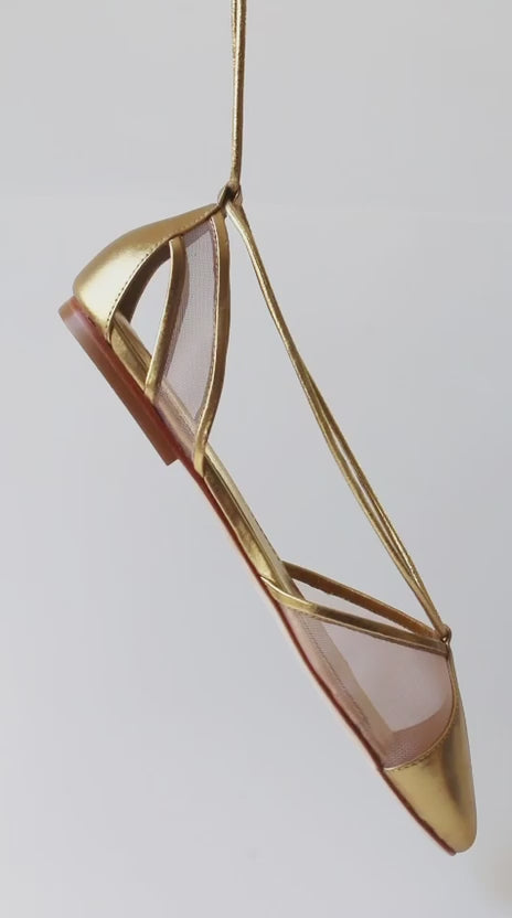Gold ballerina Valerie with mesh details.